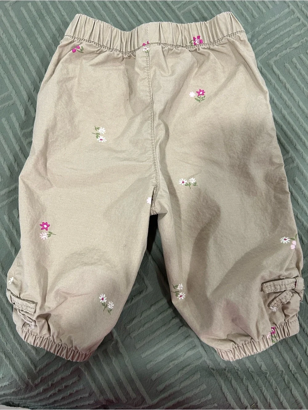 GAP Khaki Joggers with Pink & White Floral Embroidery